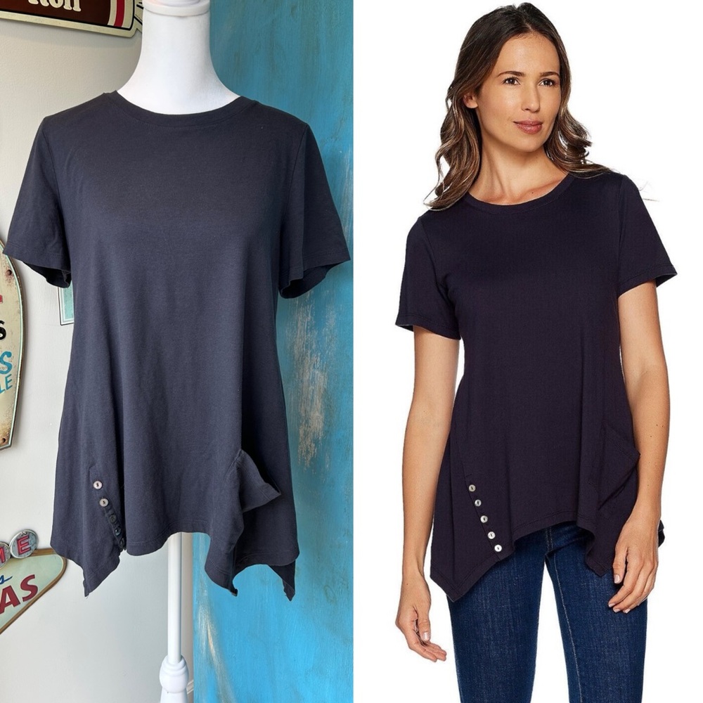 LOGO Lori Goldstein Cotton Modal Knit Top with Button Detail